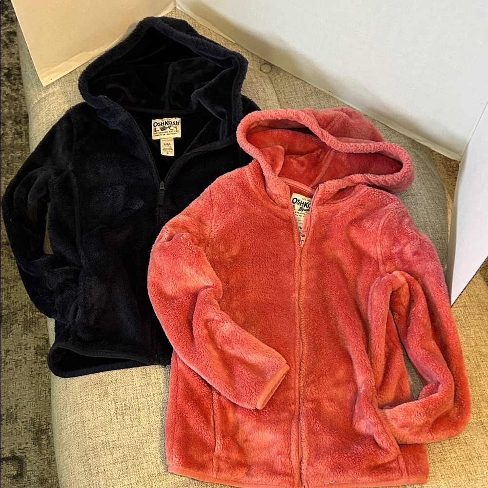 OSHKOSH B’GOSH TWO HOODIES FLEESE FULL ZIP PLUSH JACKETS FOR CHILDREN SZ 8